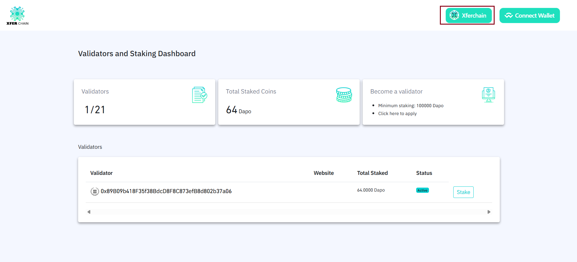 Wallet connection interface