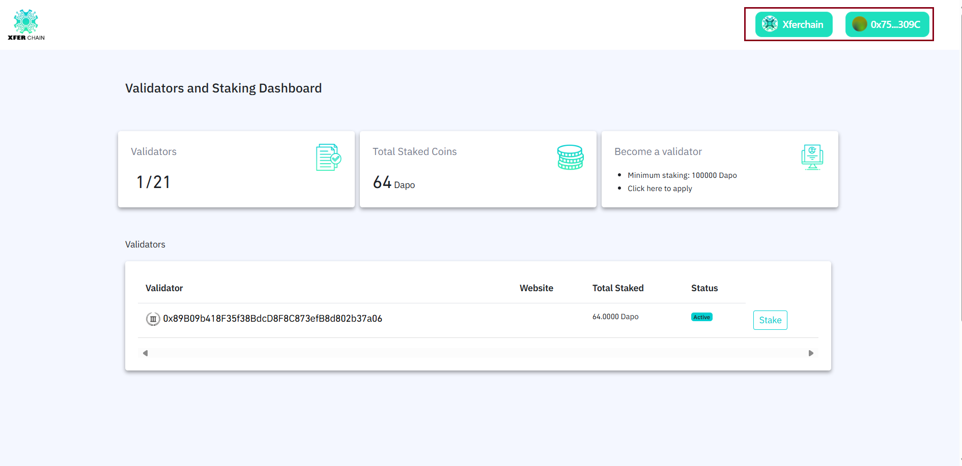 Wallet connection interface