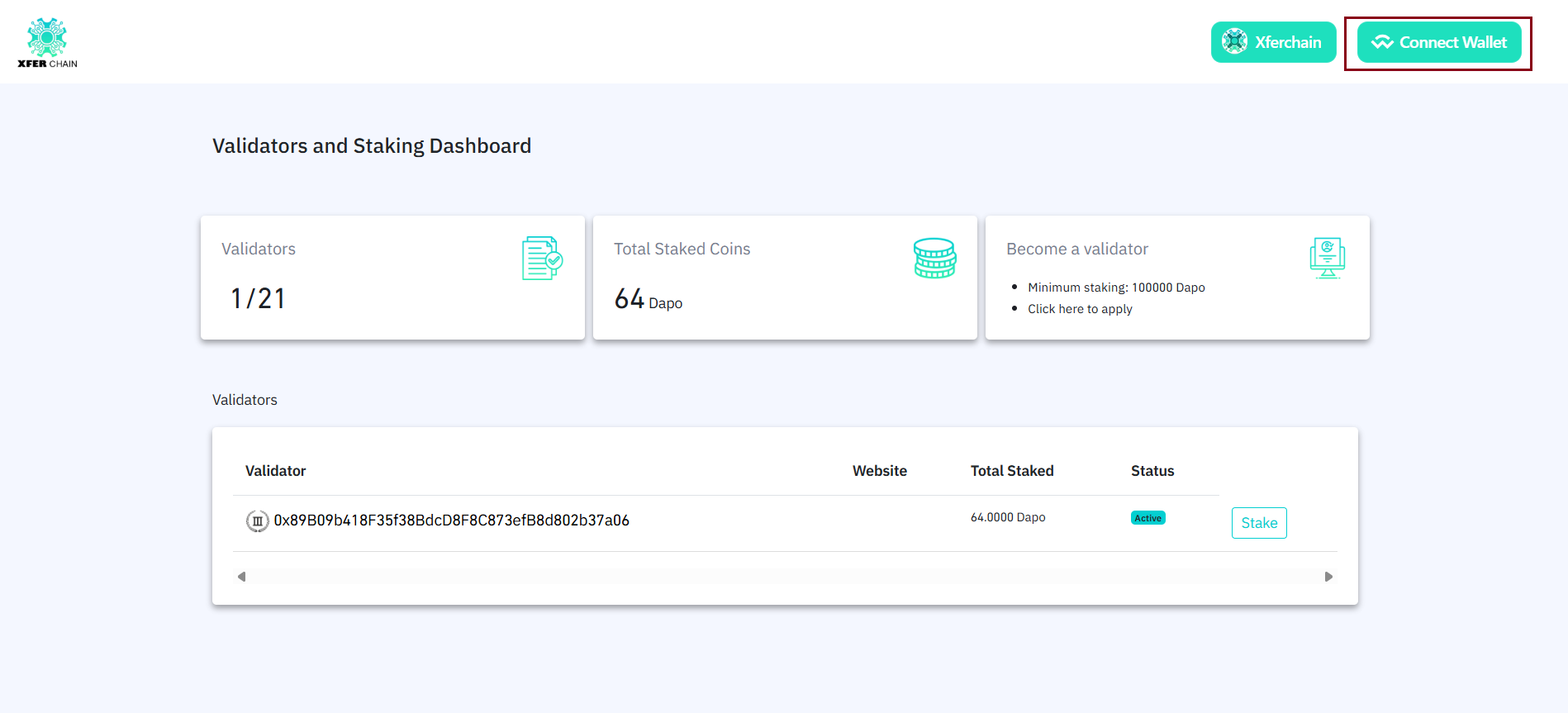 Wallet connection interface