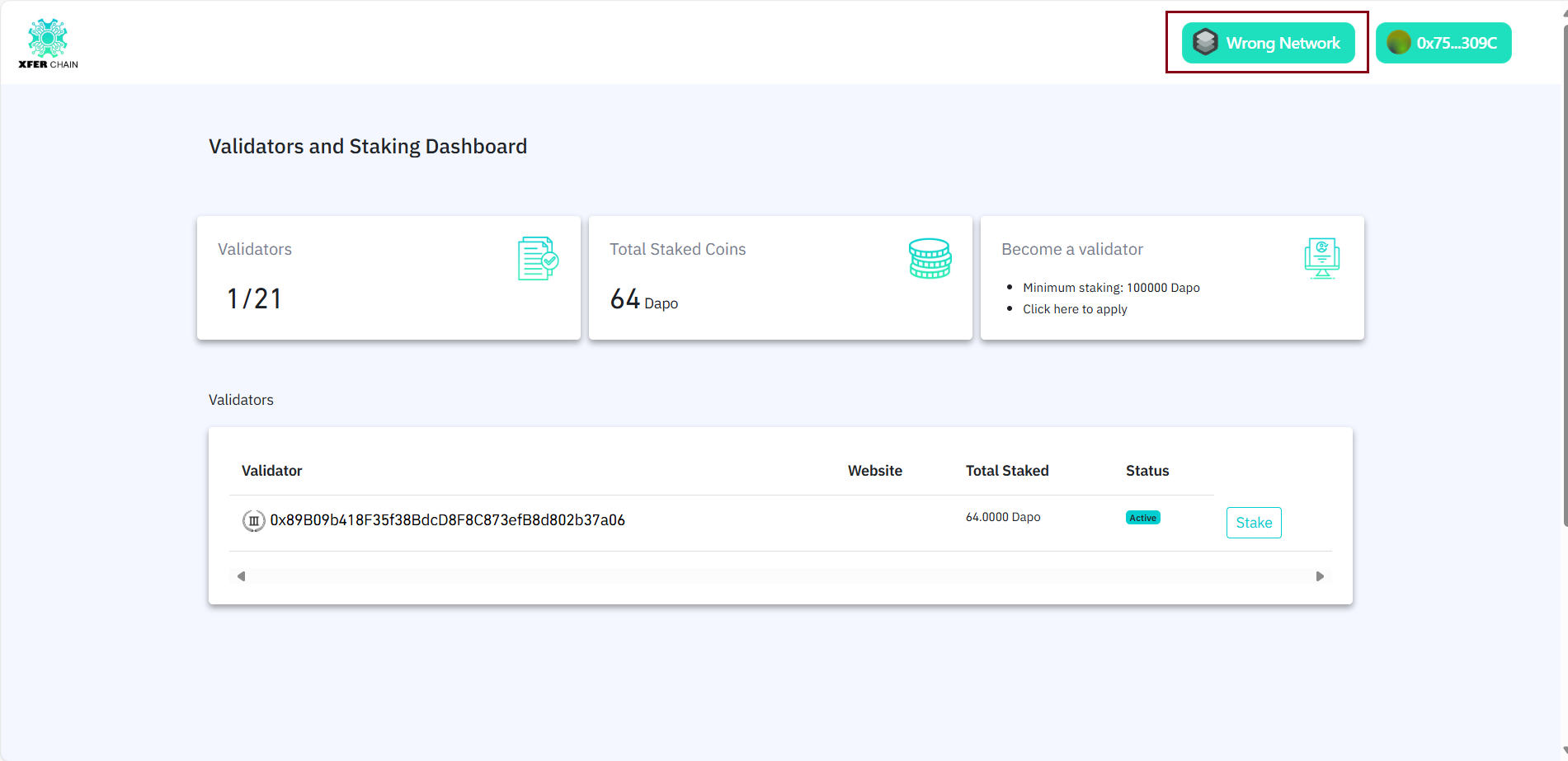 Wallet connection interface